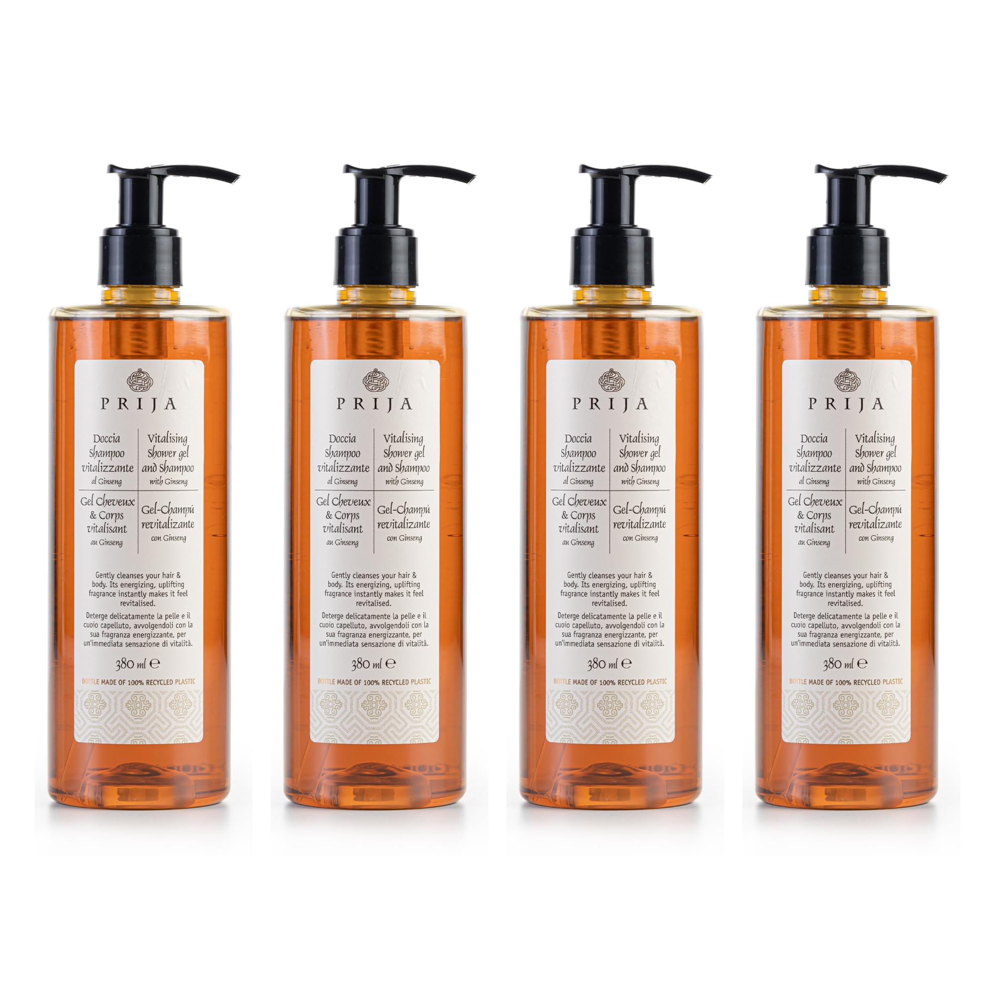 Prija Ginseng Vitalising Shower Gel & Shampoo - 4 x 380ml Pump Pack