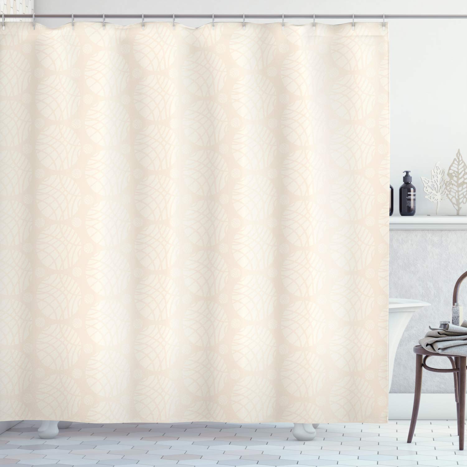 ABAKUHAUS Ivory Fabric Shower Curtain – Abstract Pastel Shapes Decor