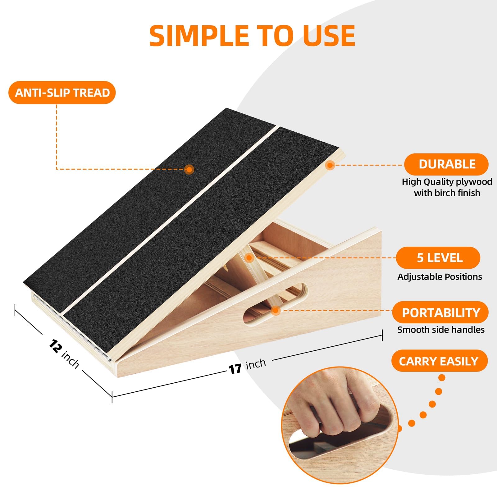 STNFAREBI Wooden Slant Board – 5-Position Adjustable Calf Stretcher
