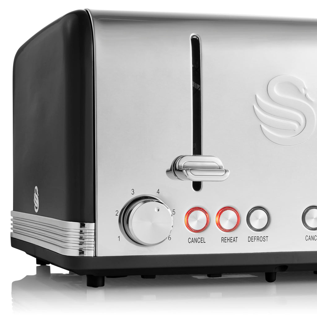 Swan Retro 4-Slice Toaster | 1600W with 6 Browning Levels – Black