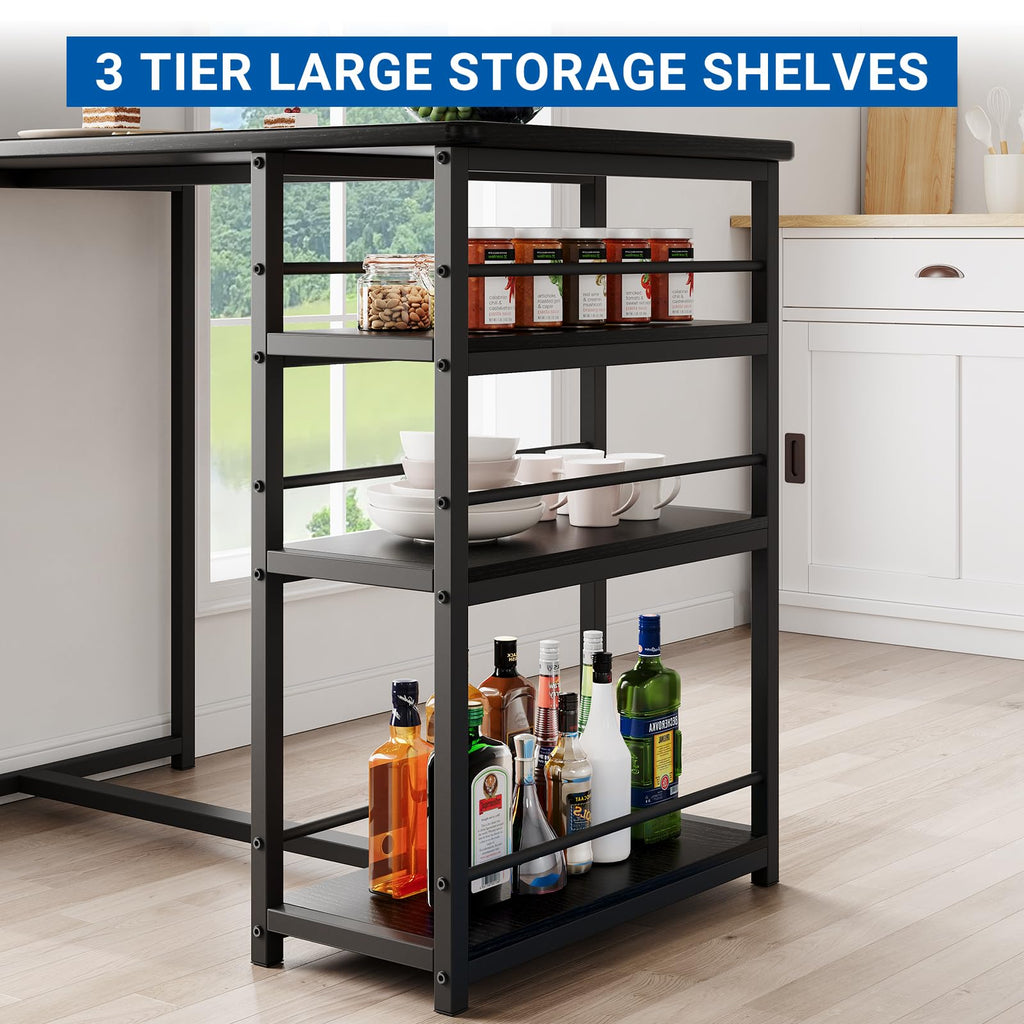 Crevyteg Compact 3-Piece Breakfast Bar Set for Small Spaces - Includes Storage Shelf Table & 2 High-Back PU Leather Stools - image 4