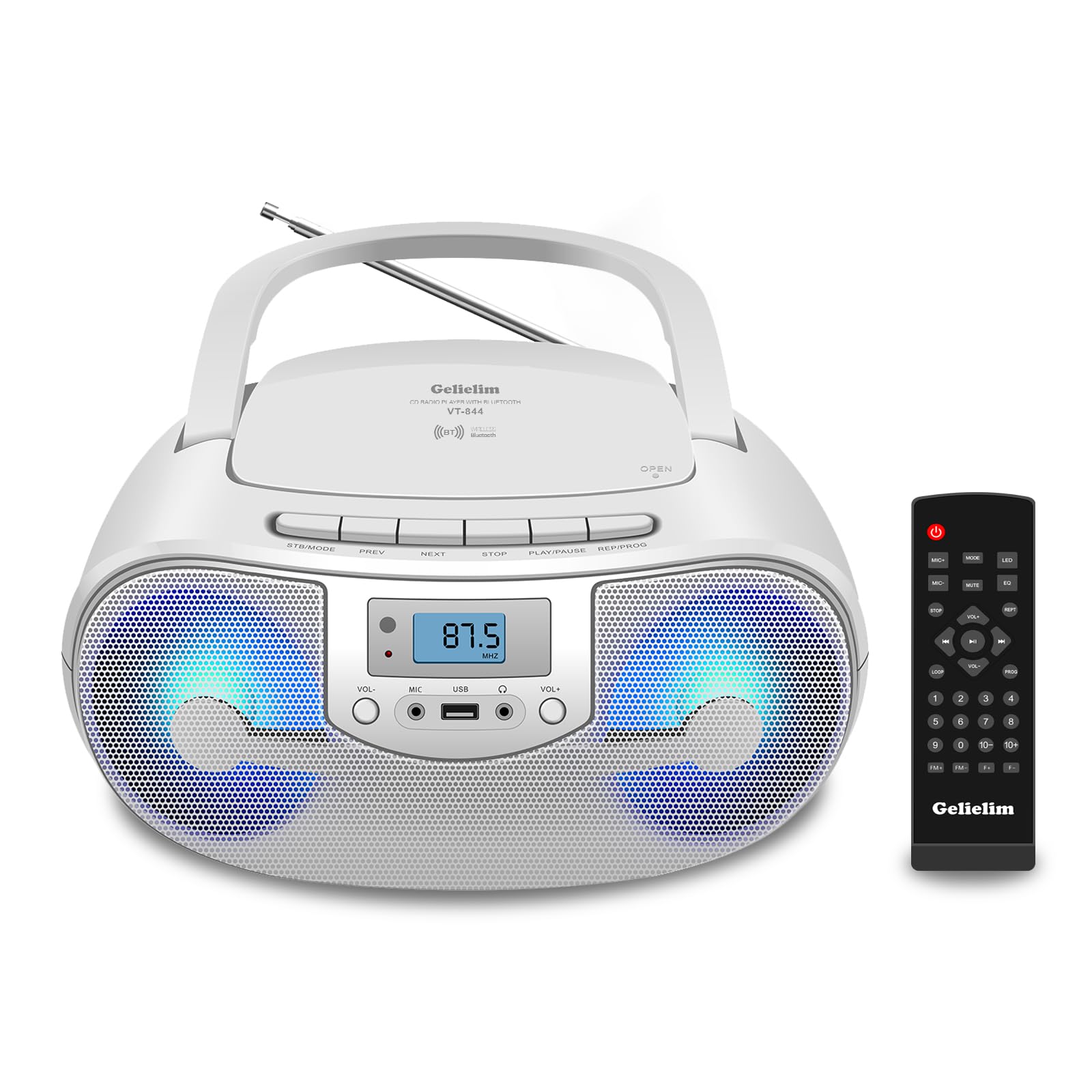 Gelielim Portable Bluetooth CD Boombox with Radio and Remote Control