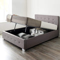 Aspire Beds Upholstered Ottoman Storage Bed - Beige Linen - 4ft 6 Double
