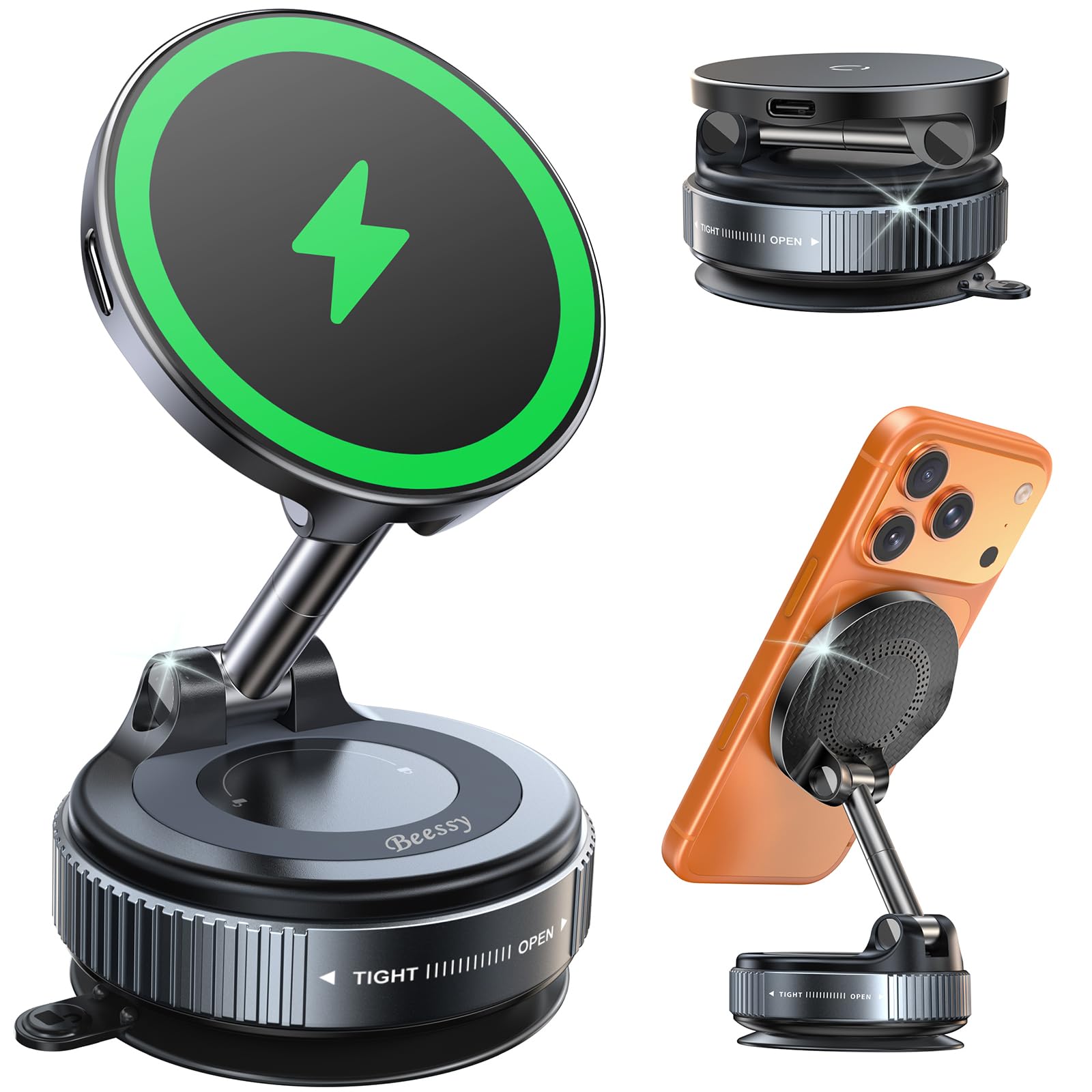 Beeasy MagSafe Car Mount Charger | 15W Magnetic Wireless Phone Holder