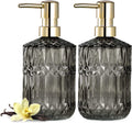 EMPO Glass Soap Dispenser 2-Pack - 12oz Refillable Lotion Bottles, Grey