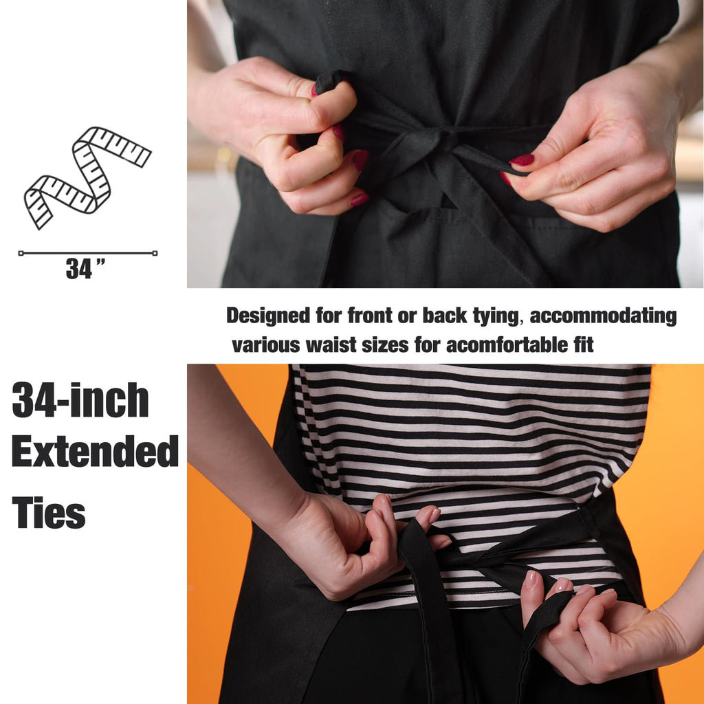 Nobondo 12 Pack Bib Apron – Unisex Black Polyester with 2 Pockets
