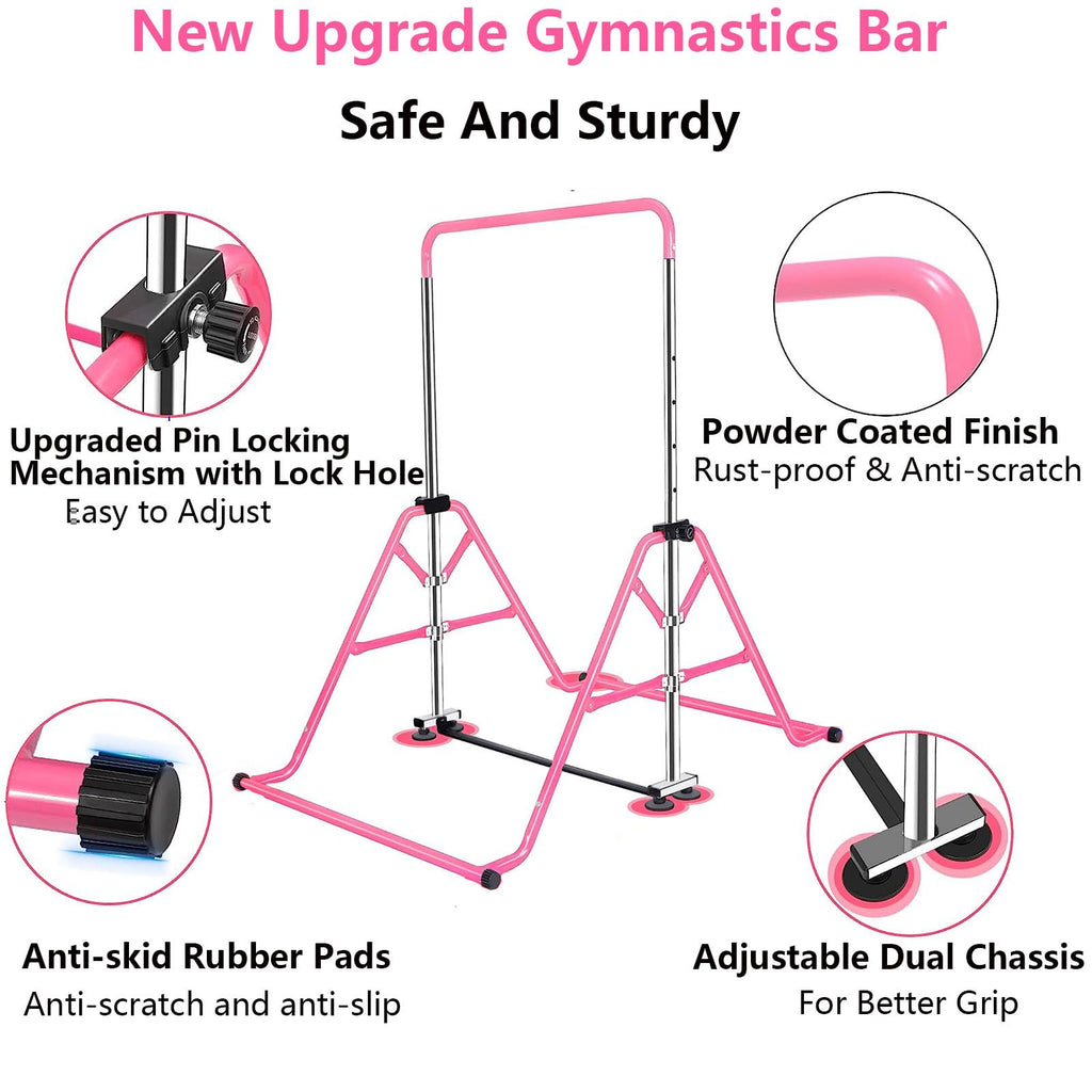 FCOUMY Kids Gymnastics Bar – Folding Adjustable Junior Kip Bar for Home