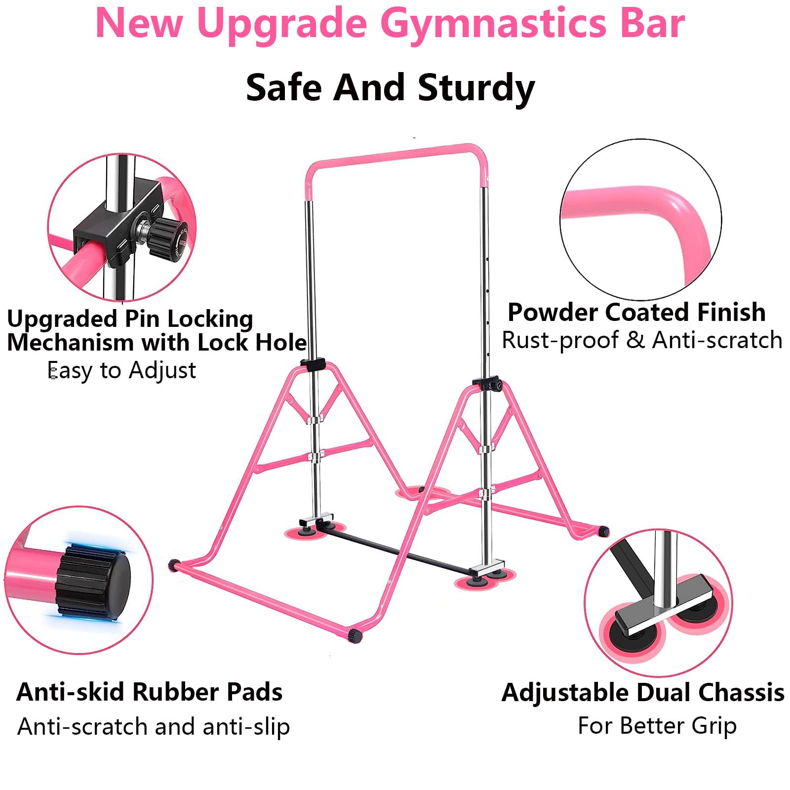 FCOUMY Kids Gymnastics Bar – Folding Adjustable Junior Kip Bar for Home