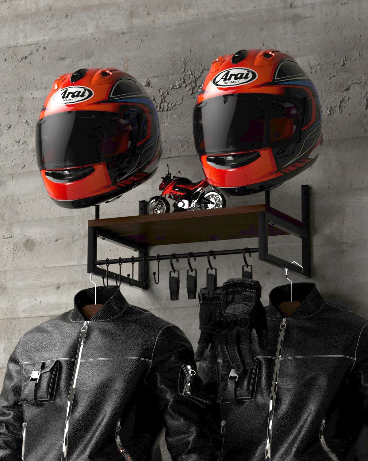 Vieshful Motorcycle Helmet Holder Wall Mount, Helmet Stand with 4 Glove Clips, Helmet Hanger for Motorcycle Accesories Storage - image 1