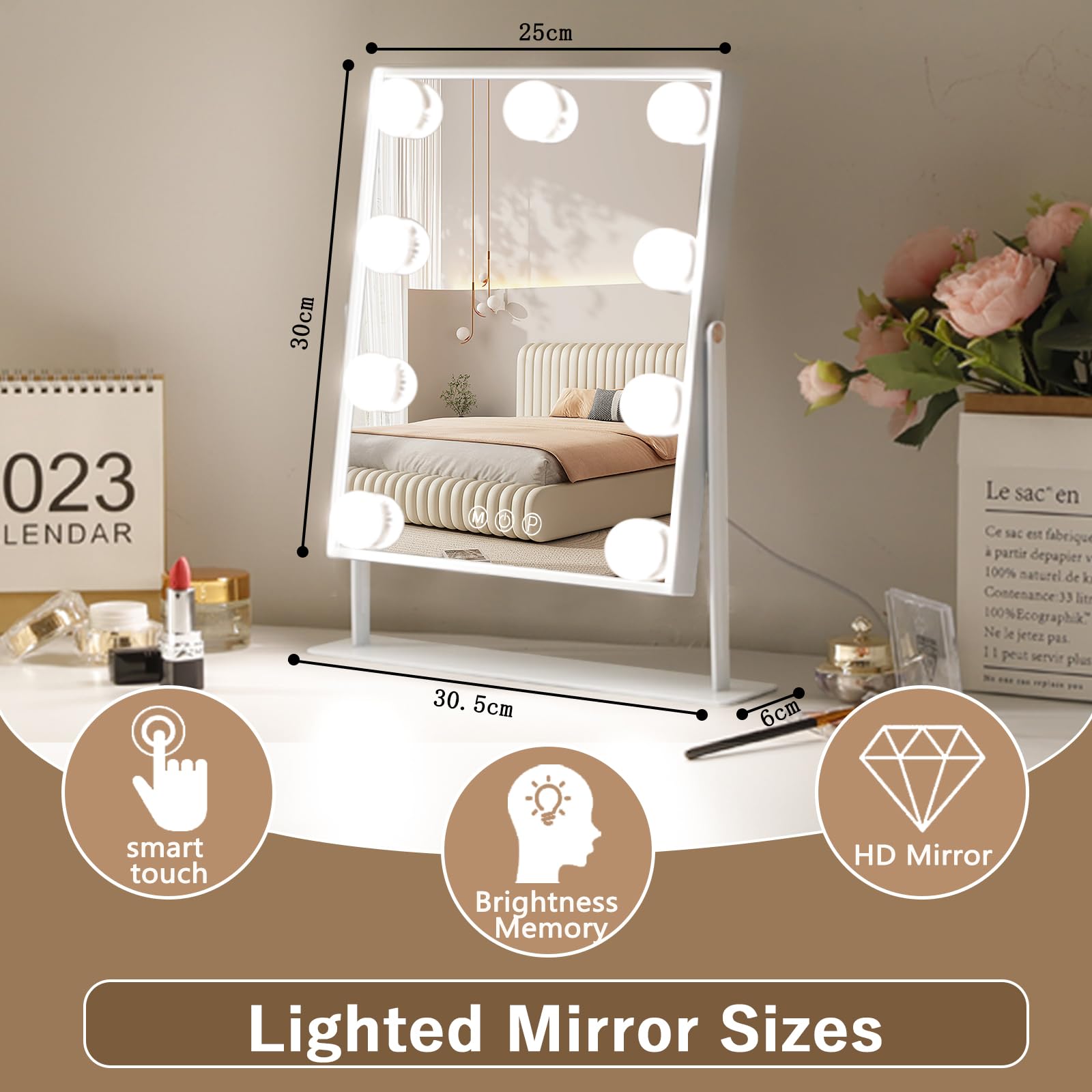 Hansong Hollywood Vanity Mirror with 9 LED Bulbs and 10X Magnification