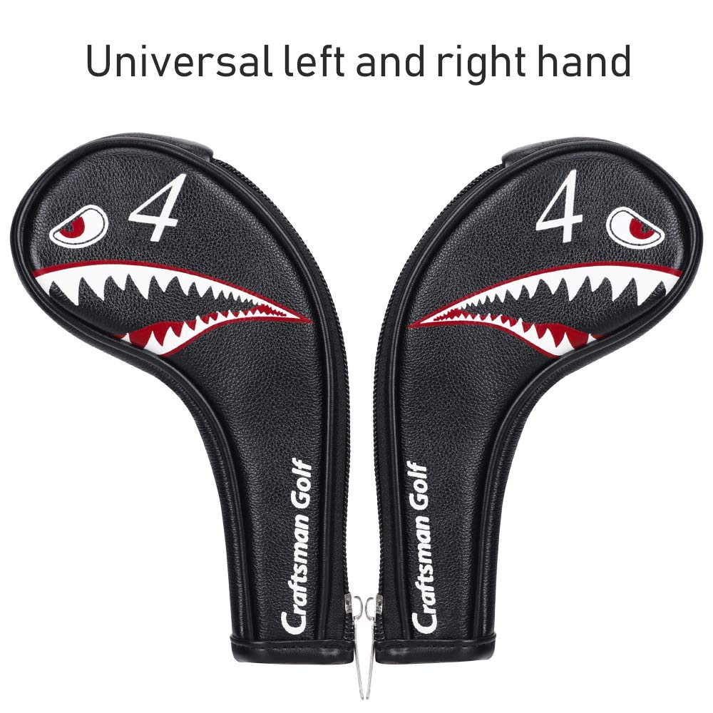 Craftsman Golf 10pcs Black PU Leather Shark Iron Head Covers Set