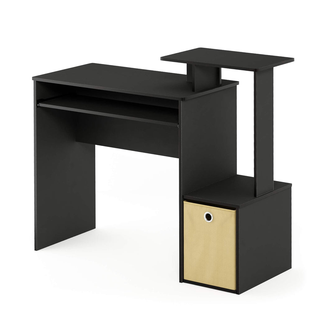 Furinno Econ Computer Writing Desk with Storage Bin | Black/Brown