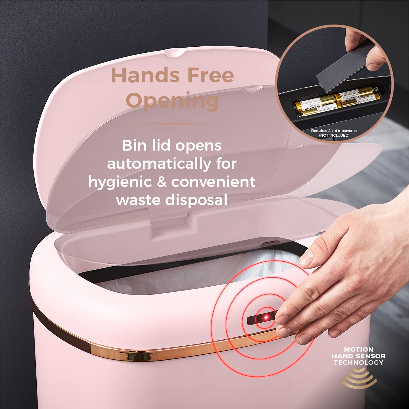 Tower Cavaletto Square Sensor Bin – 58L Large Kitchen Waste Bin, Pink
