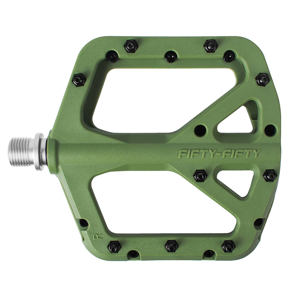 FIFTY-FIFTY MTB Pedals | Nylon Composite 9/16" Wide Flat Platform - Olive