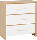 Seconique Seville 3 Drawer Chest – White Gloss & Light Oak Veneer