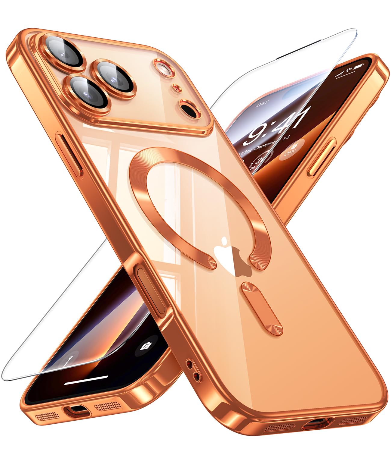 JUESHITUO iPhone 17 Pro MagSafe Case | 9H Glass Screen Protector - Orange