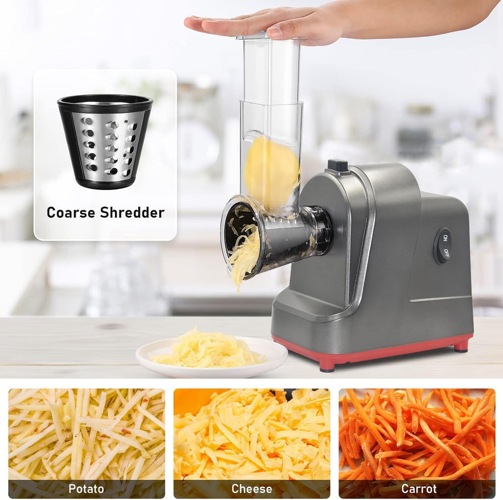 ABsuper Electric Cheese Grater & Vegetable Slicer – 250W Salad Maker, 5 Blades