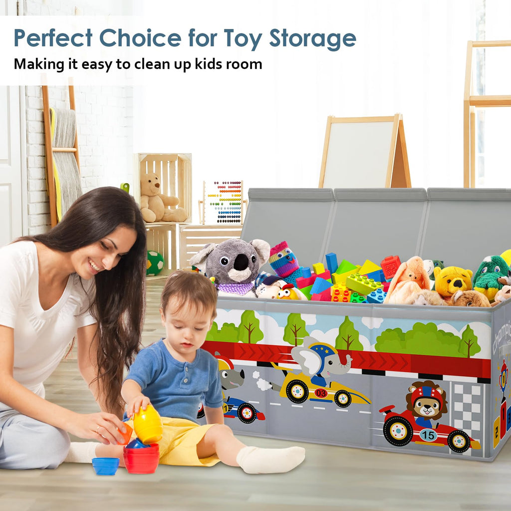 Decalsweet Extra Large Toy Storage Box – Foldable Oxford Toy Chest for Kids