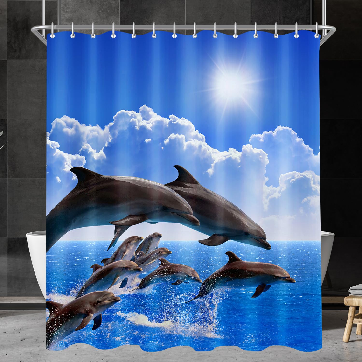 Lerores Dolphin Shower Curtain – Anti-Mould Weighted Polyester Fabric