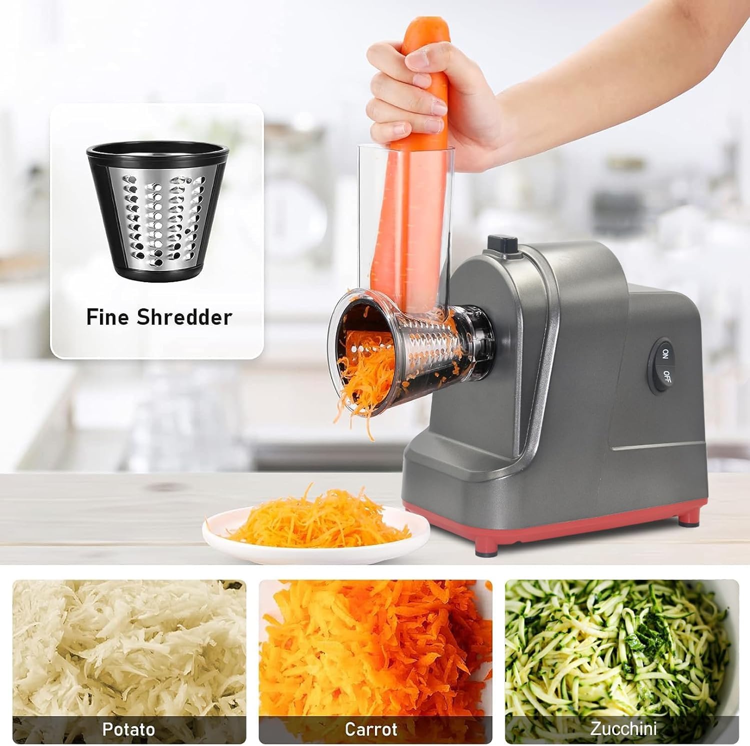 ABsuper Electric Cheese Grater & Vegetable Slicer – 250W Salad Maker, 5 Blades