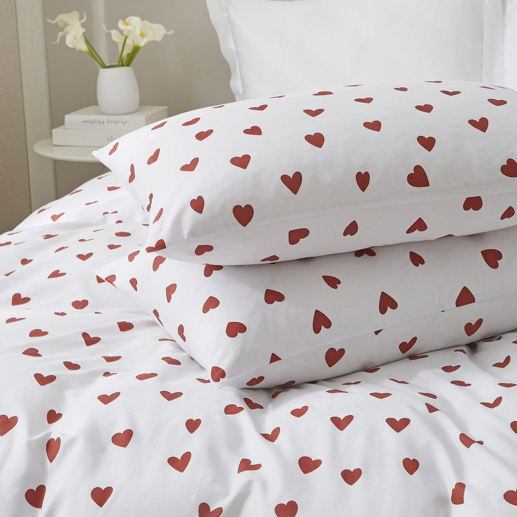 Ruccit Red Heart Duvet Cover Set | 100% Cotton Double Bedding - 3pcs