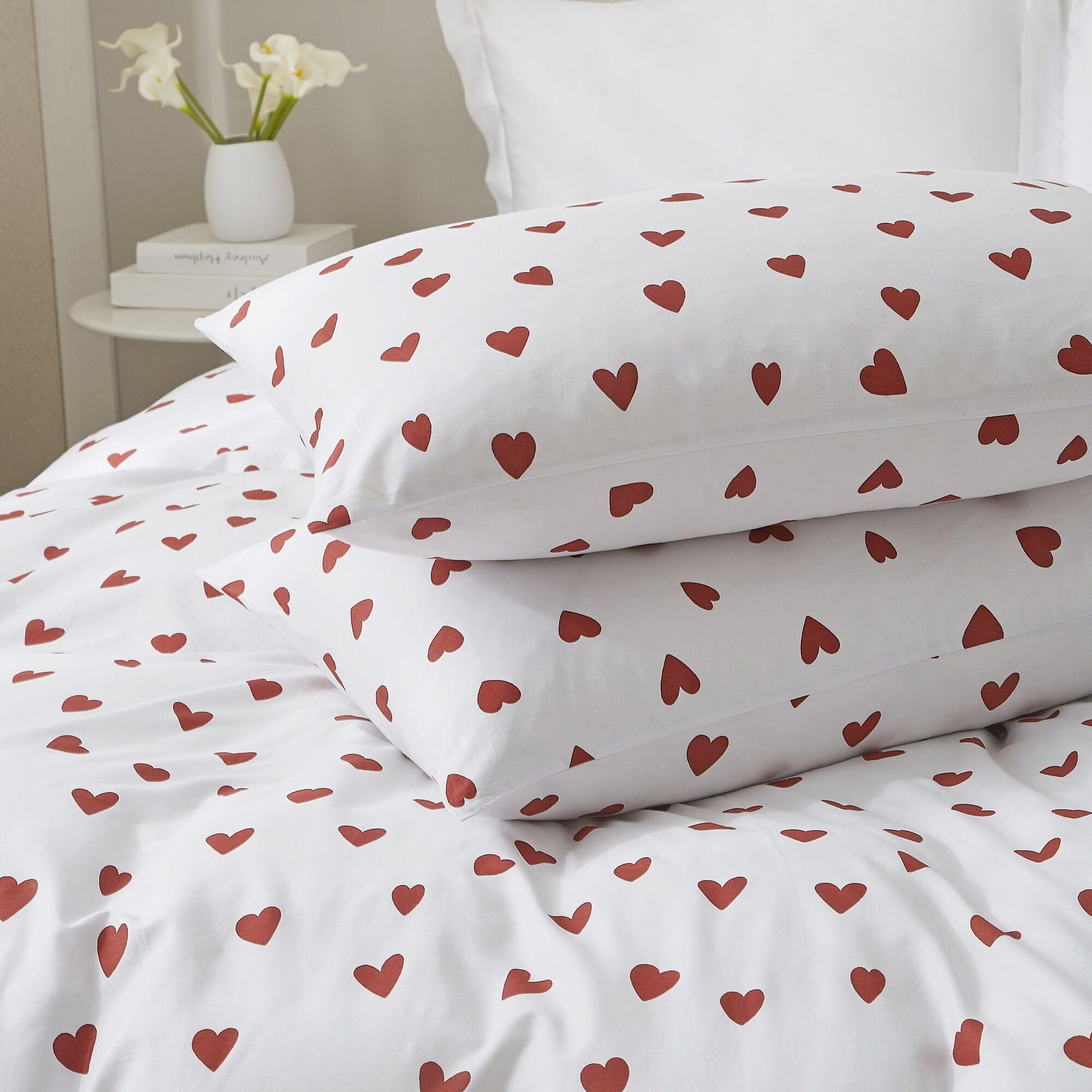 Ruccit Red Heart Duvet Cover Set | 100% Cotton Double Bedding - 3pcs