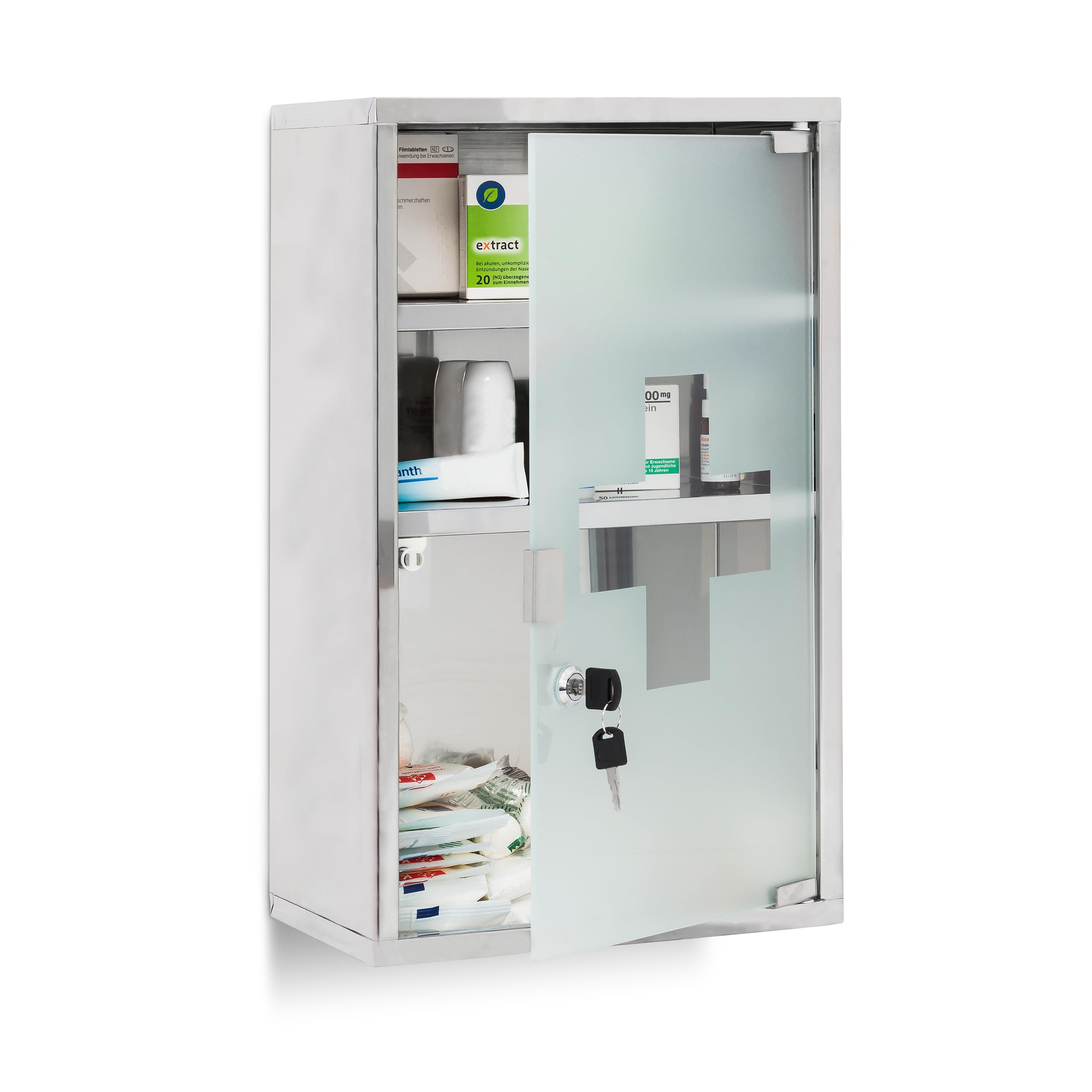 Relaxdays XL Medicine Cabinet | Lockable Stainless Steel First Aid Storage