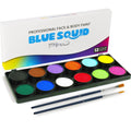 Blue Squid PRO Face Painting Kit - 12 Color Palette with 2 Brushes