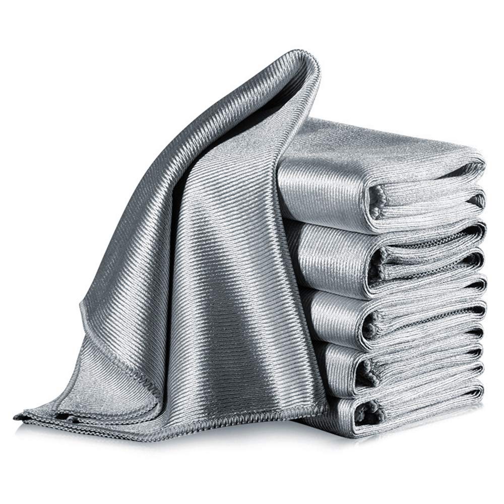 LELE LIFE Microfiber Glass Cleaning Cloths – 6 Pack Lint-Free Gray Towels