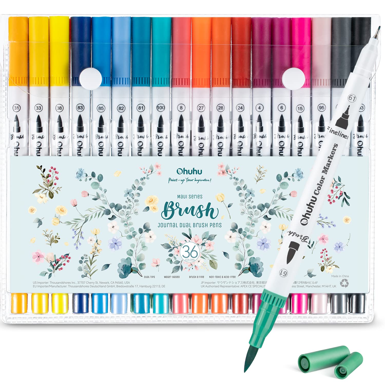 Ohuhu 36 Colours Dual Tip Brush Markers | Water-Based Art Pens