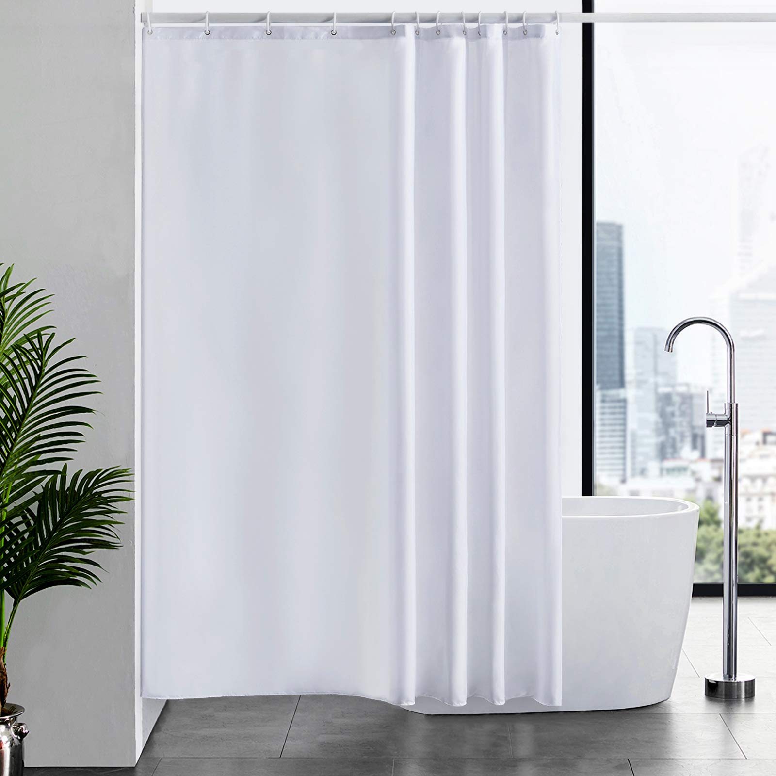 Furlinic White Polyester Shower Curtain - Mold Proof & Waterproof - 72x78