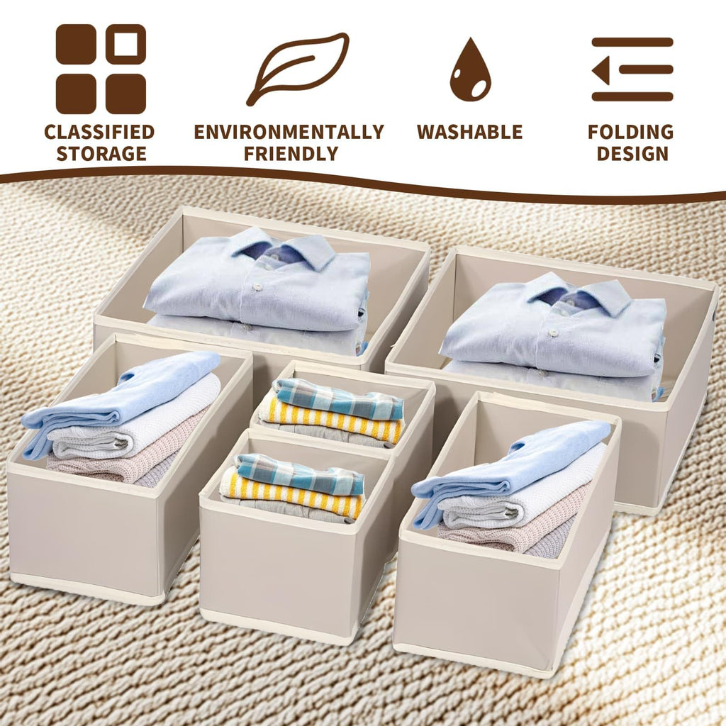 Clothes Drawer Folding Wardrobe Organisers 12-Piece Drawer DividersKhaki