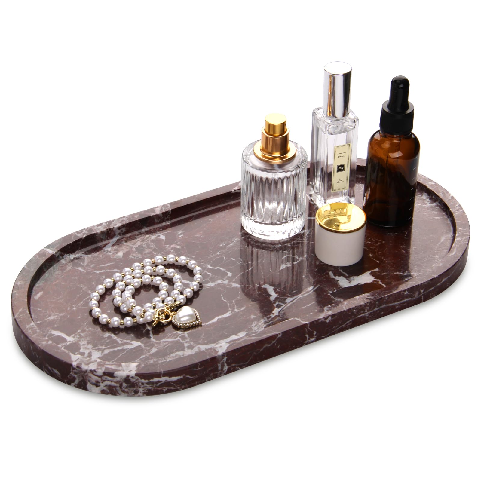 Rosso Lepanto Marble Vanity Tray – Oval Stone Bathroom Decor