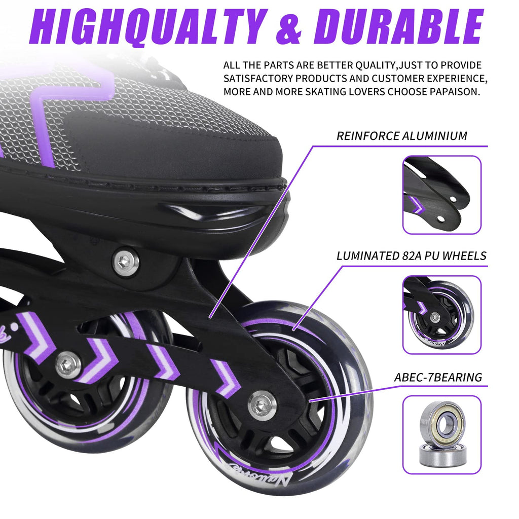 Nattork Adjustable Inline Skates | Purple Outdoor Roller Blades for Adults