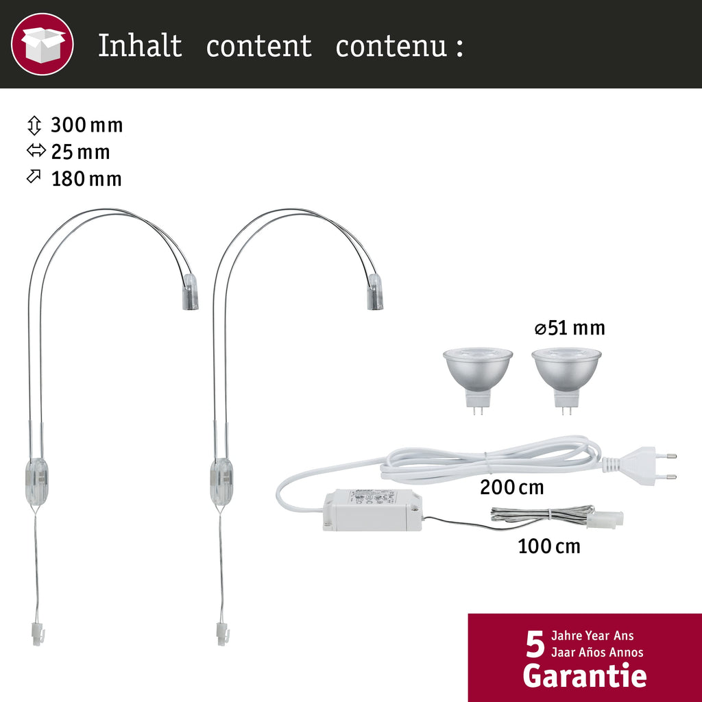 Paulmann Galeria LED Mirror Light | Chrome Bathroom Lamp 2x4W Warm White