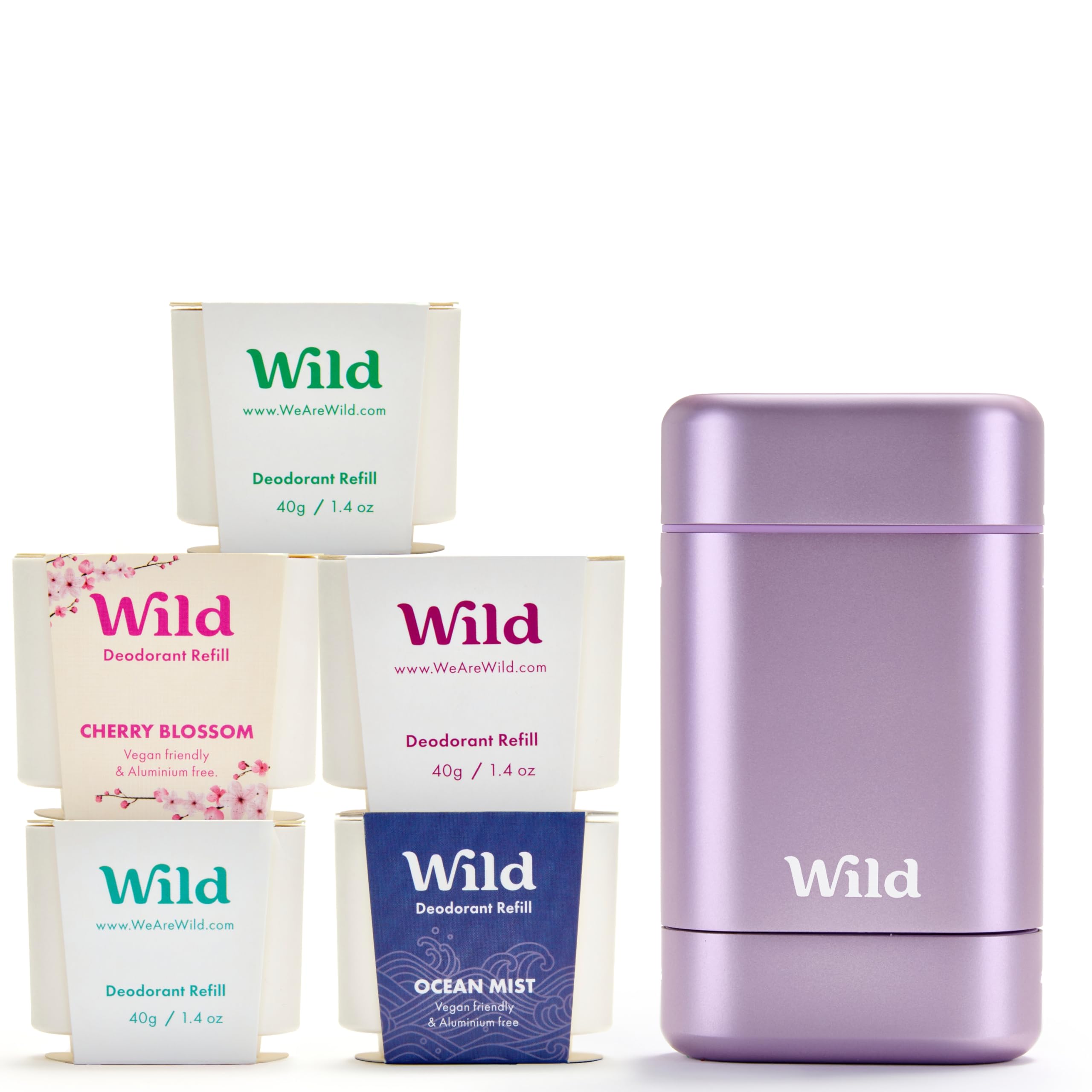 Wild Refillable Natural Deodorant Starter Kit – Purple Case & 5 Refills