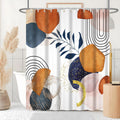 Uiiooazy Abstract Boho Shower Curtain | Blue & Terracotta Geometric Fabric