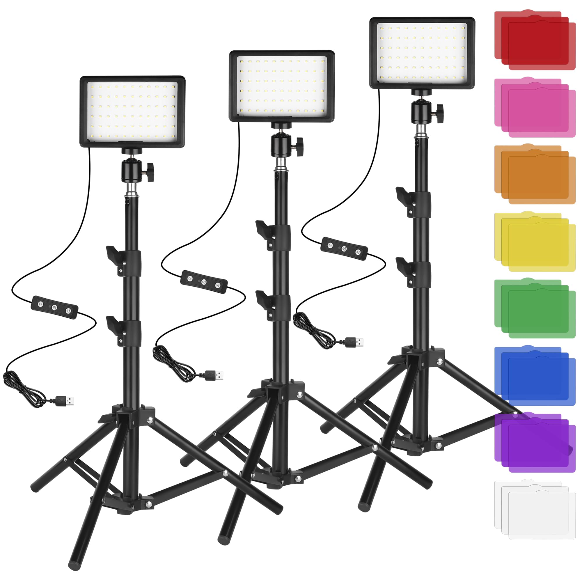 Ci-Fotto 3-Pack LED Video Light | Dimmable 5600K USB Photography Lighting