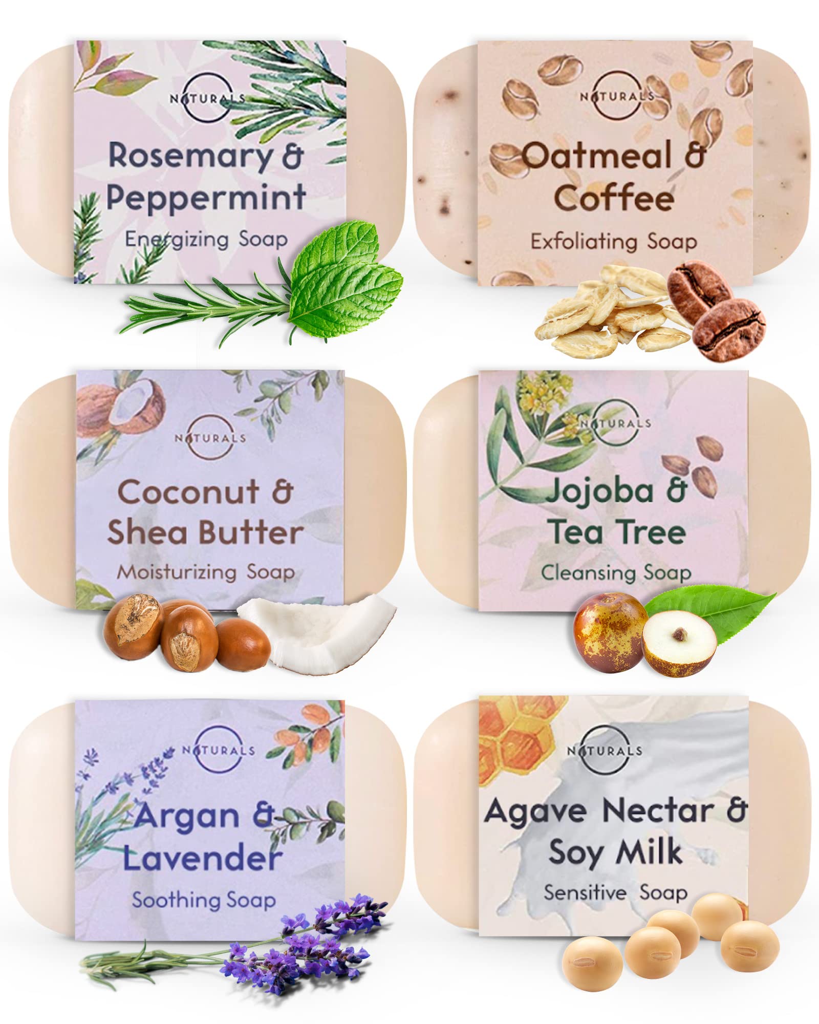 O Naturals Organic Soap Bar Set – 6 Pack Vegan Face & Body Gift Collection