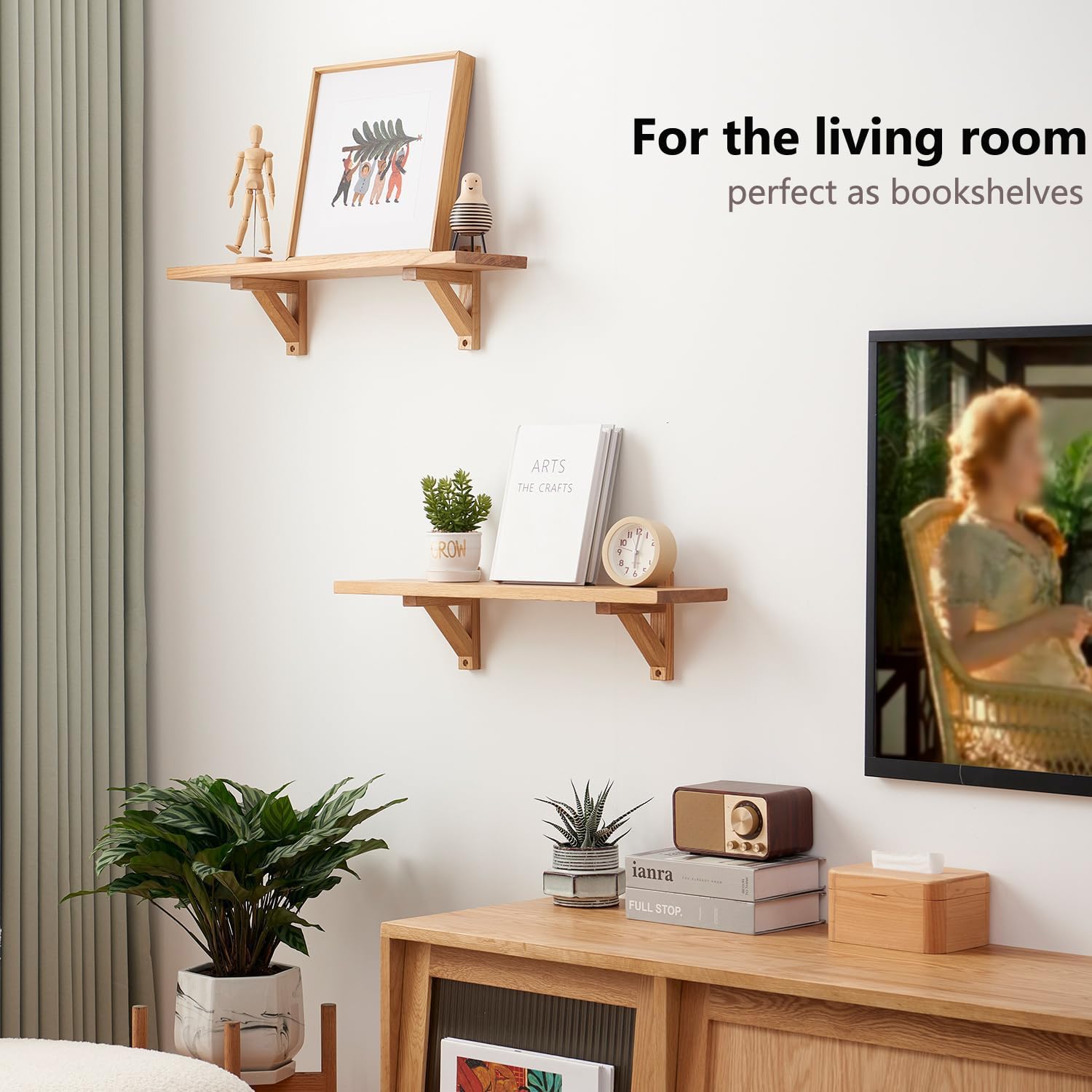 Gieanoo Solid Oak Floating Shelves | Rustic Wood Wall Shelf with Brackets