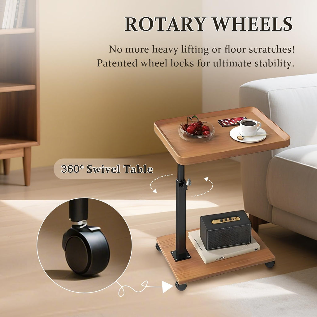 C Table End Table Adjustable Height 360° Swivel TV Tray Table With Wheels - image 4