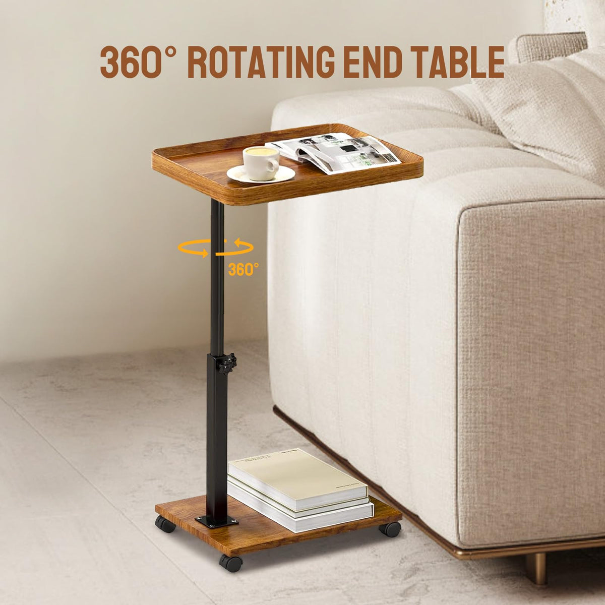 YYW Adjustable C Shaped Side Table with Wheels, 360° Swivel Sofa Table - image 4