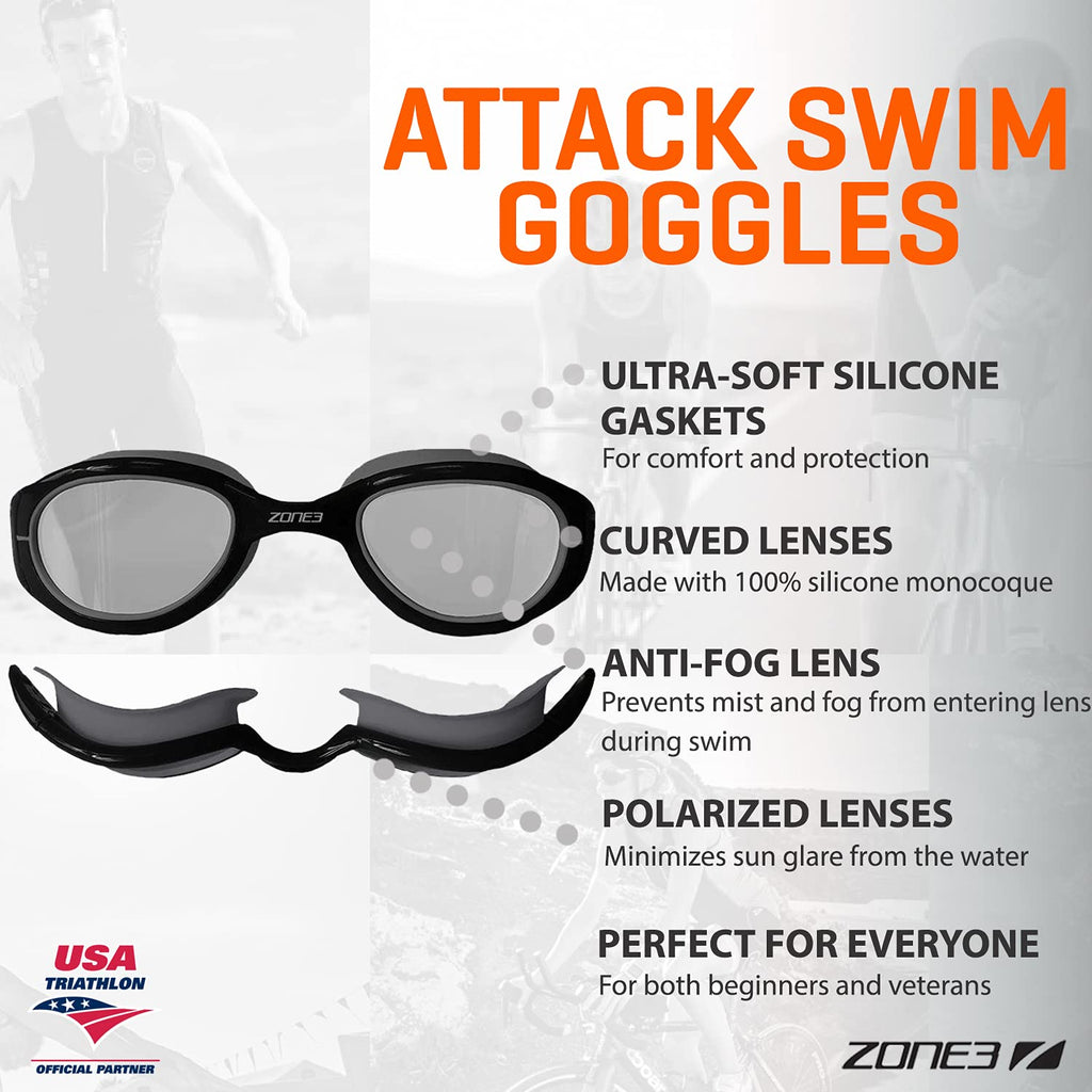 ZONE3 Attack Swim Goggles – Photochromatic Polarized Open Water Lenses