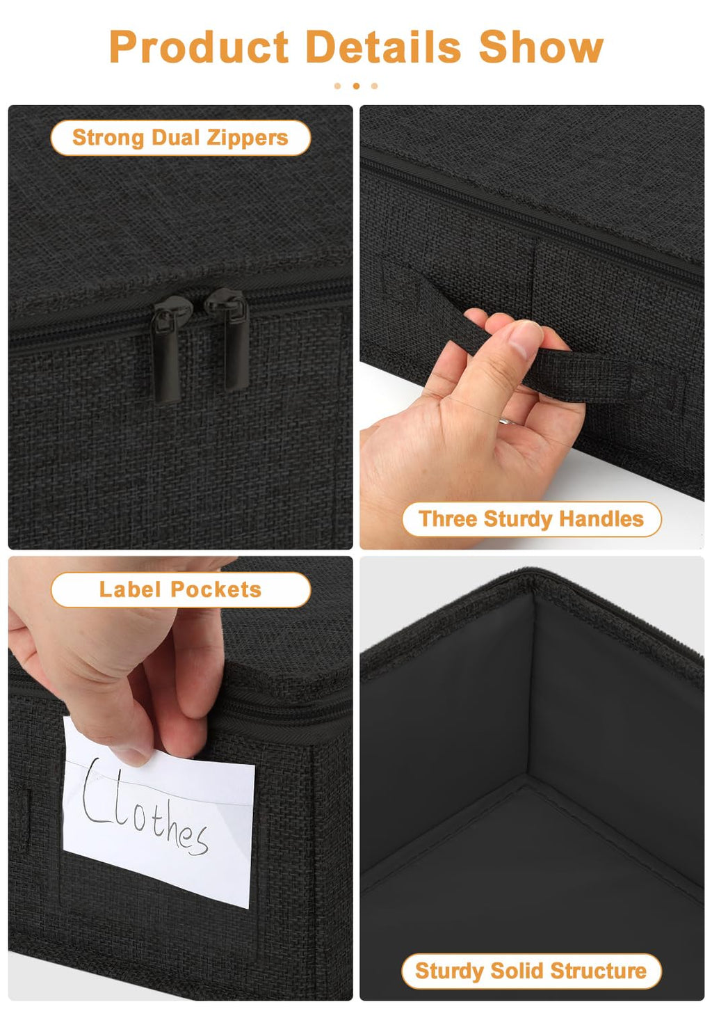 Huquter 40L 12cm Shallow Under Bed Storage Boxes with Lids, 2 Pack, Black - image 5