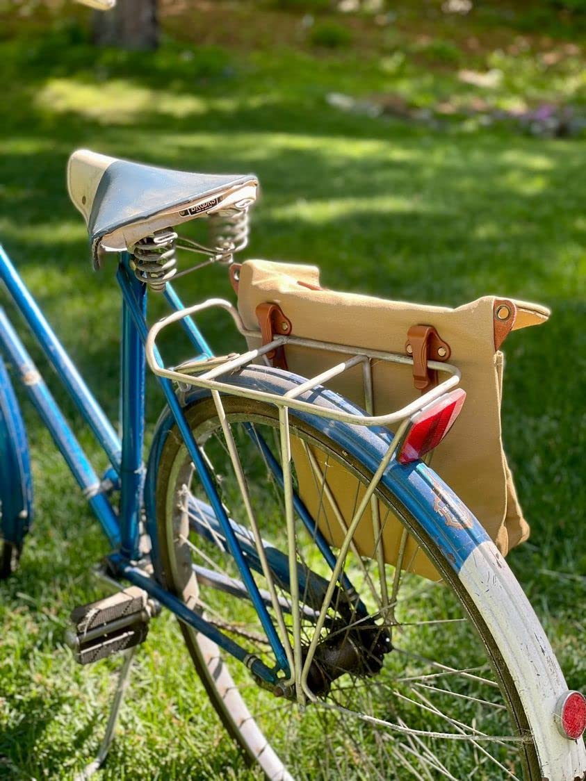 Tourbon Rear Bike Pannier Bag – Canvas & Leather Cycling Tote Handbag