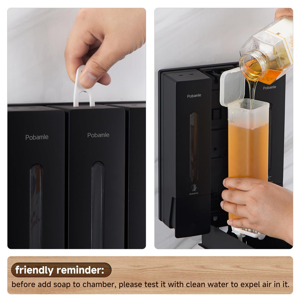 3-Chamber Wall Mounted Shower Soap Dispenser - 3x400ml Black