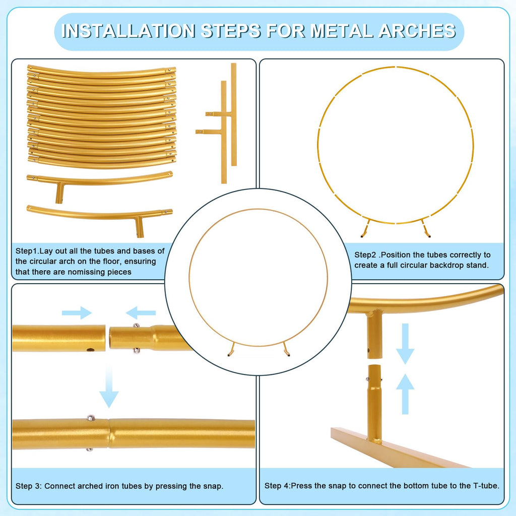 PlusFive 6.9ft Gold Round Backdrop Stand | Metal Circle Wedding Arch Frame