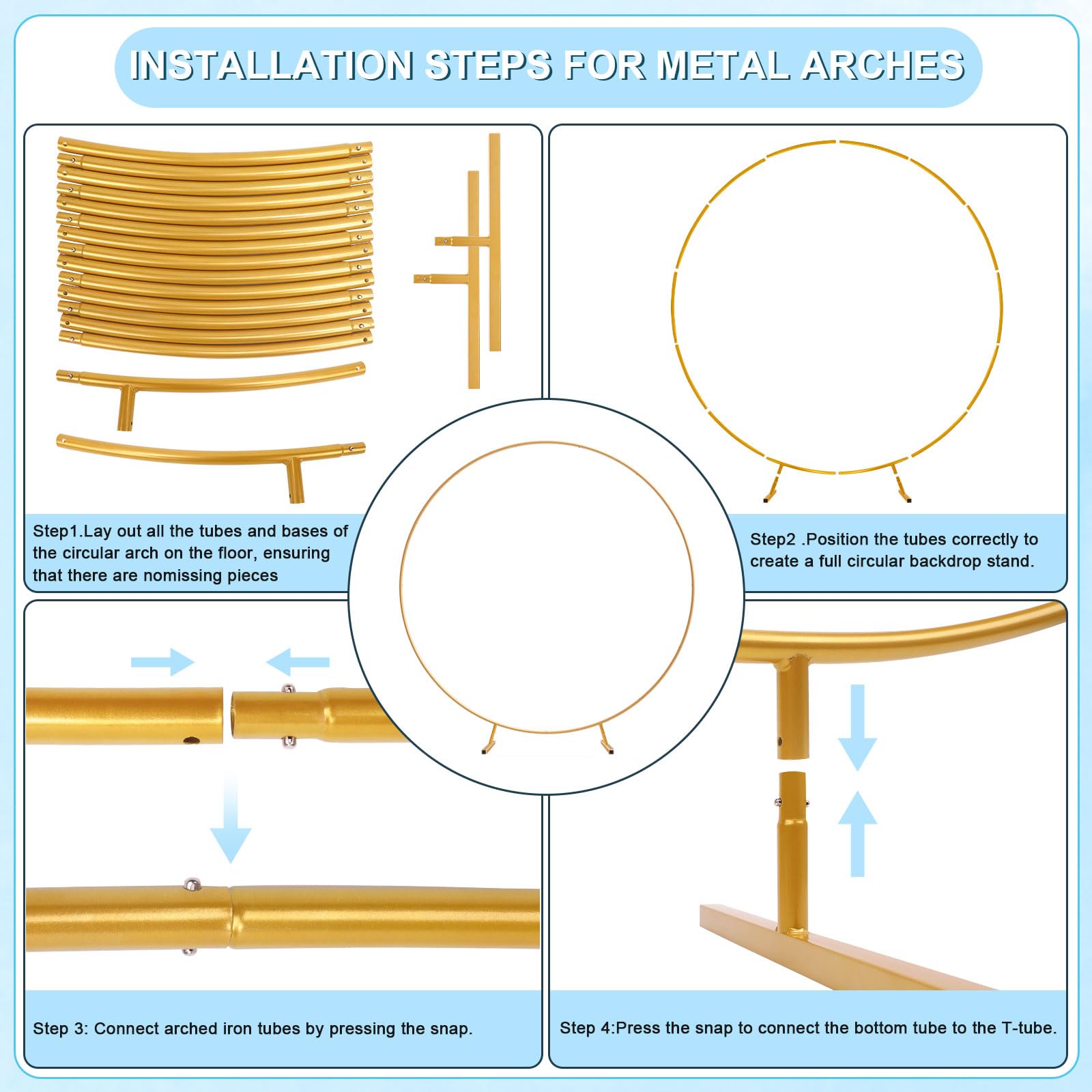 PlusFive 6.9ft Gold Round Backdrop Stand | Metal Circle Wedding Arch Frame