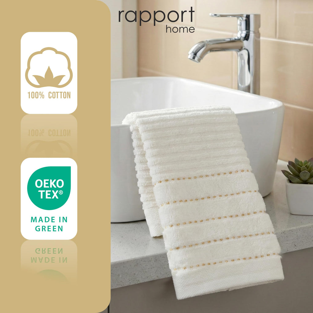 Rapport Home 2-Pack Linear Hand Towels | 50x85cm 100% Cotton 500GSM | Absorbent & Soft Bathroom Towel Set | Oeko-Tex Certified | Ivory Cream - image 4