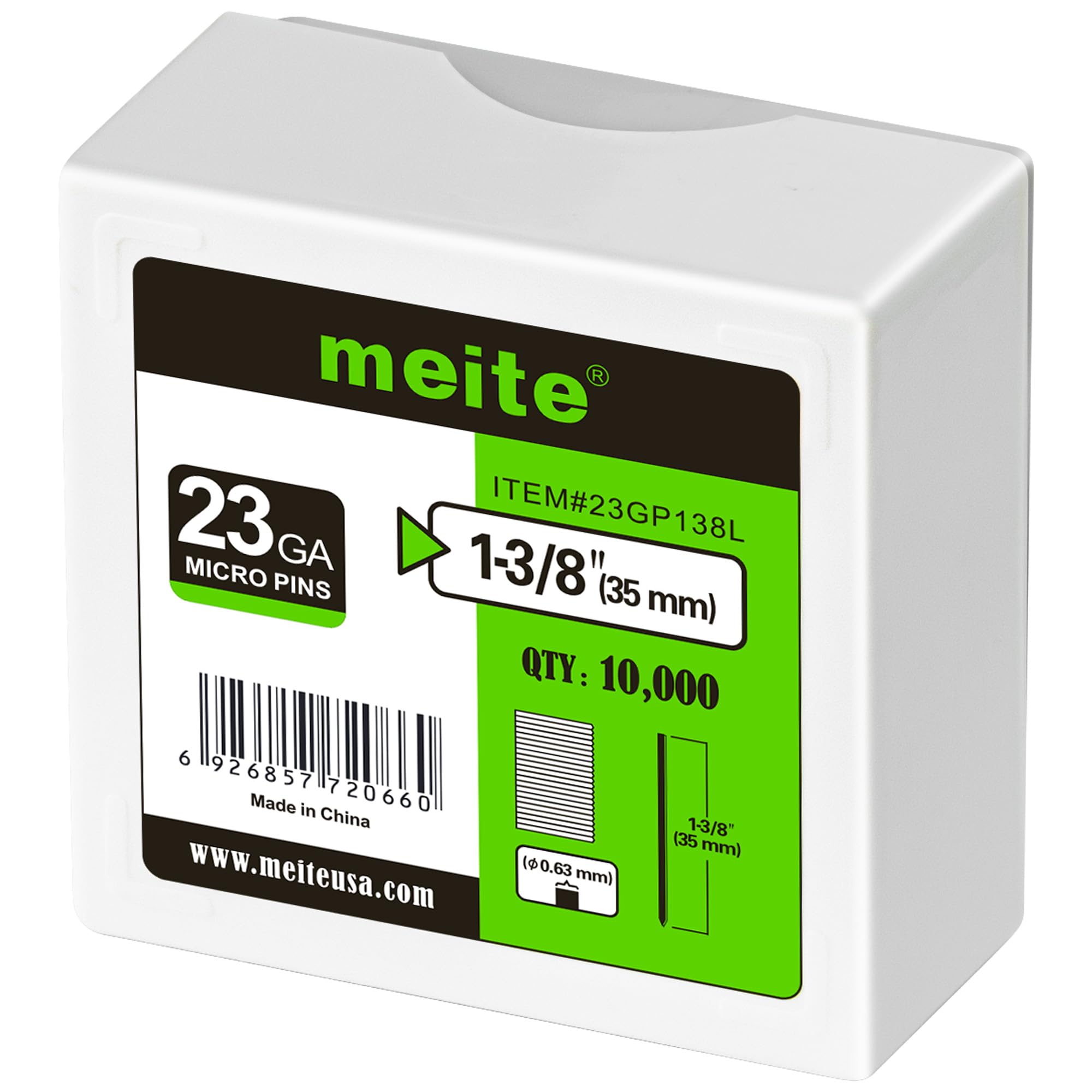 Meite 23 Gauge Pin Nails – 35mm Galvanised Headless Brads, 10,000 Count